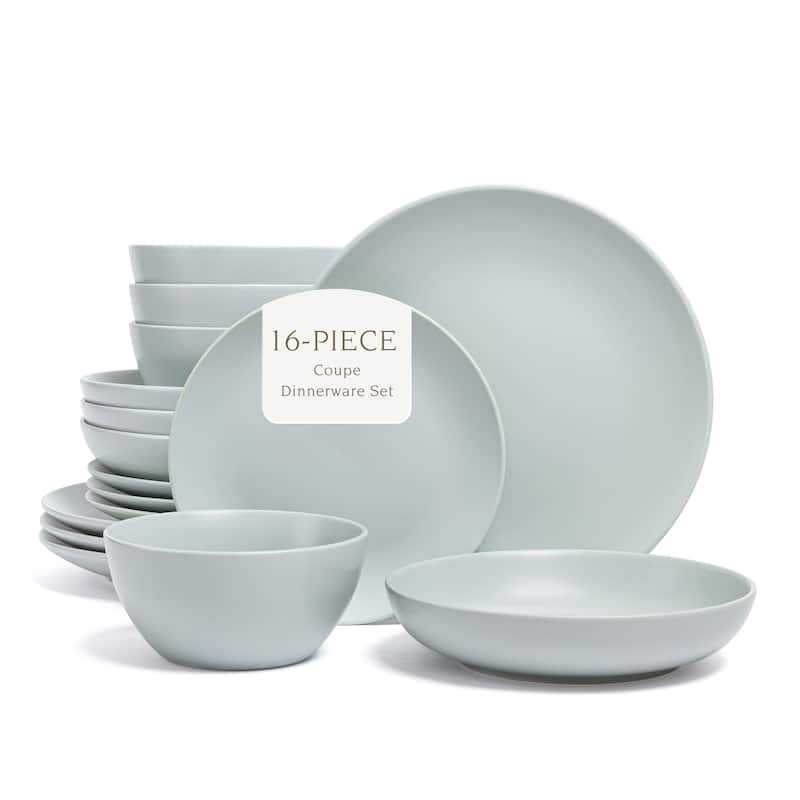 over&back Coupe Semi-Matte Stoneware Dinnerware Set - 16-Piece - Fog Blue - 4 Piece