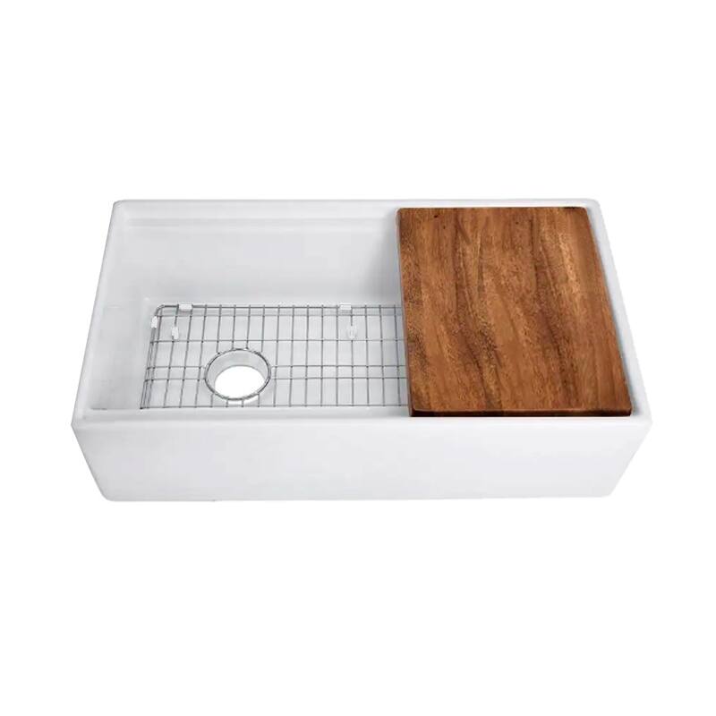32.5 inch Fireclay Farmhouse Workstation Sink with Grid & Cutting Board - 32.5" x 19" x 10"