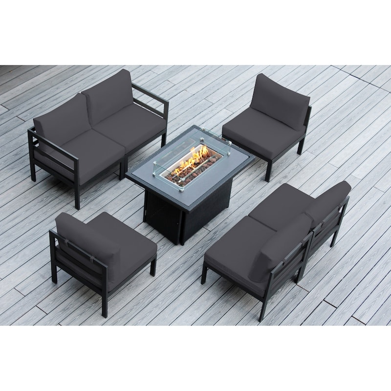 Ohana Outdoor 7-pc. Cushioned Aluminum Sectional with 42" Fire Table - Sunbrella Coal
