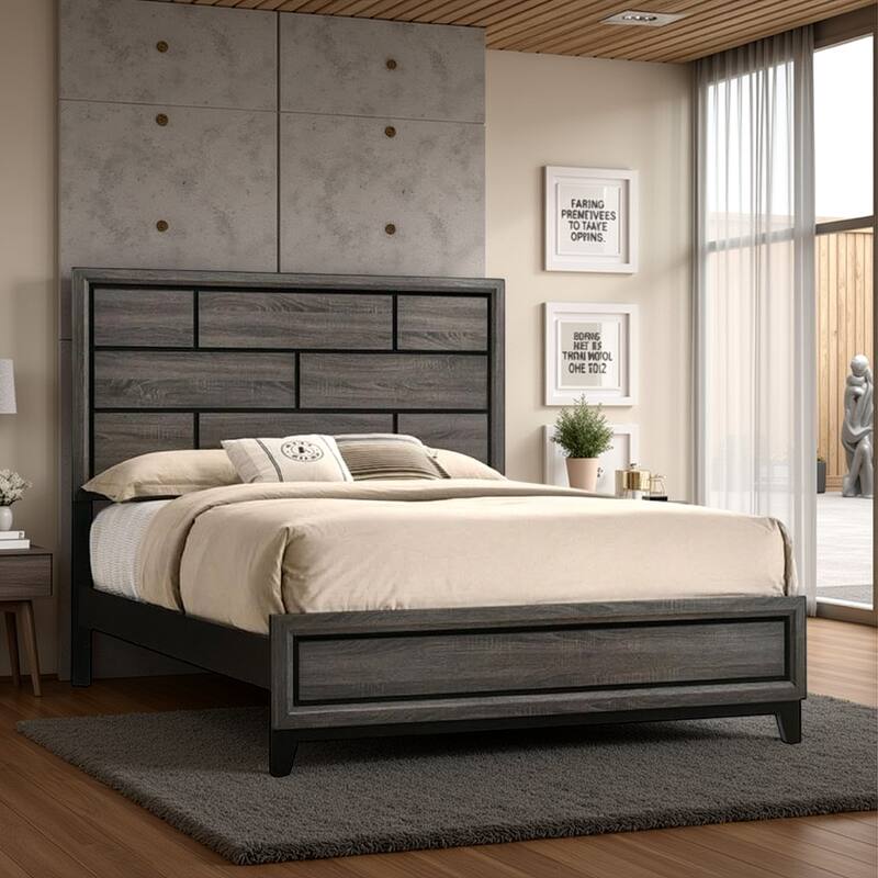 Jimi King Bed, Button Tufted Headboard, Charcoal Gray Polyester Upholstery