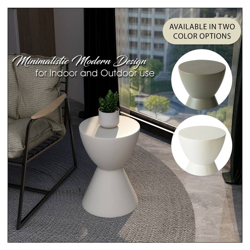 Loft 14-Inch Modern Round Accent Fiberstone Side Table for Indoor Outdoor Patio, Living Room, or Home Office