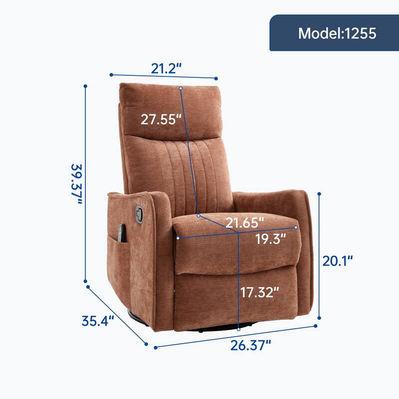 Roomfitters Swivel Rocker Recliner Chair, Manual Fabric Massage Glider Sofa with Heat and 360-Degree Pivot, Living Room