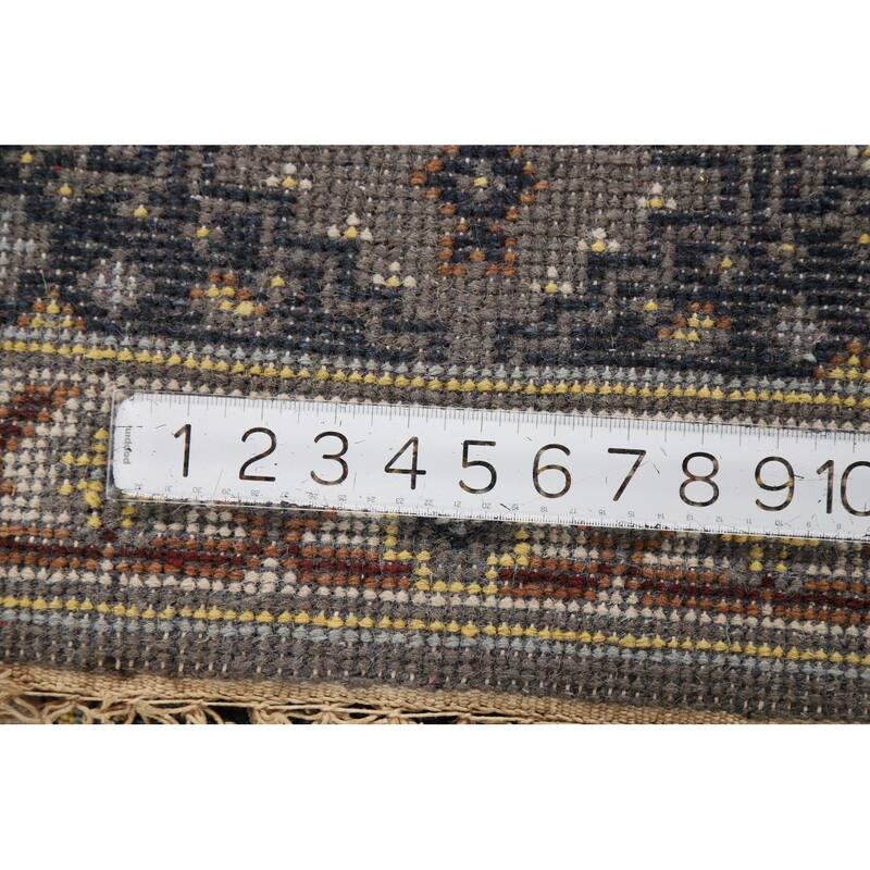 Gray Geometric Viss Indian Runner Rug Handmade Wool Carpet - 2'7"x 8'1"