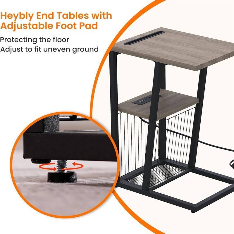 C Shaped Nightstand End Table - 11.8"D x 15.7"W x 24.02"H