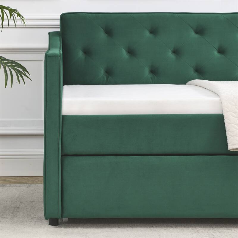 Twin Size Daybed with Twin Size Trundle Upholstered Tufted Sofa Bed