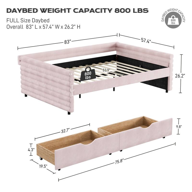 Ouyessir Modern Upholstered Tufted Daybed with Trundle & Drawers
