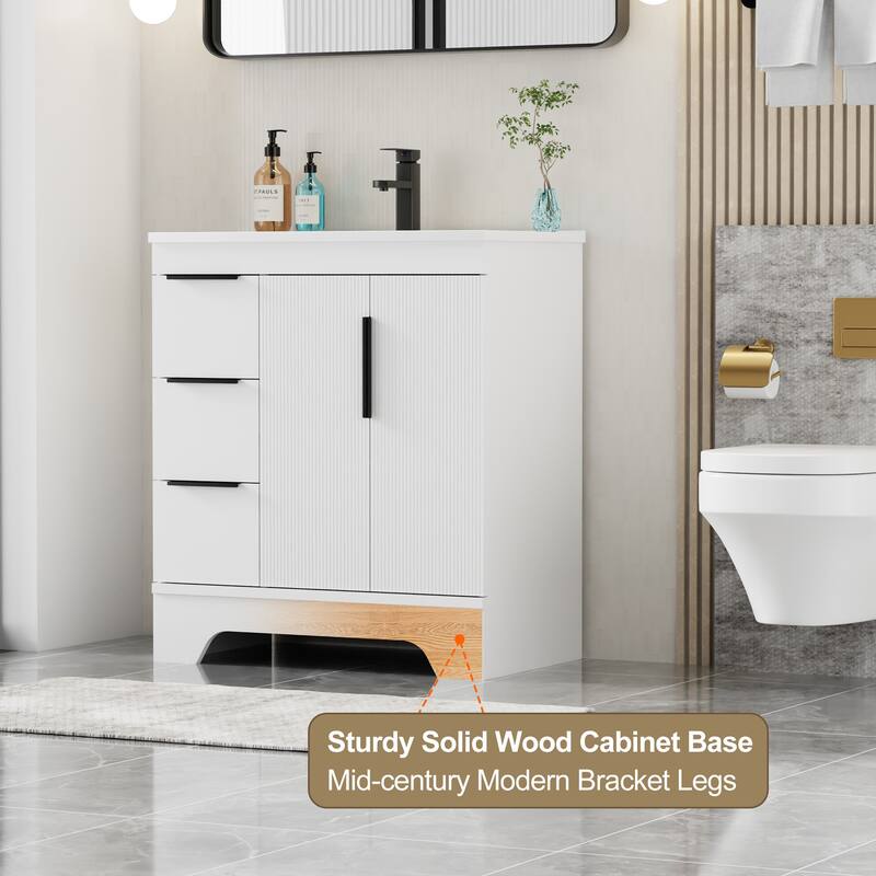 Vertical Stripes Bathroom Vanity Set with Sink Top & Faucet