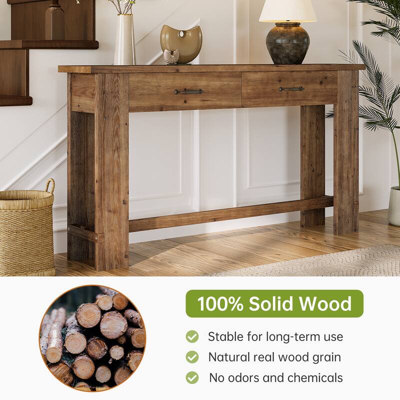 63" Solid Wood Console Table, Entryway Table with Storage