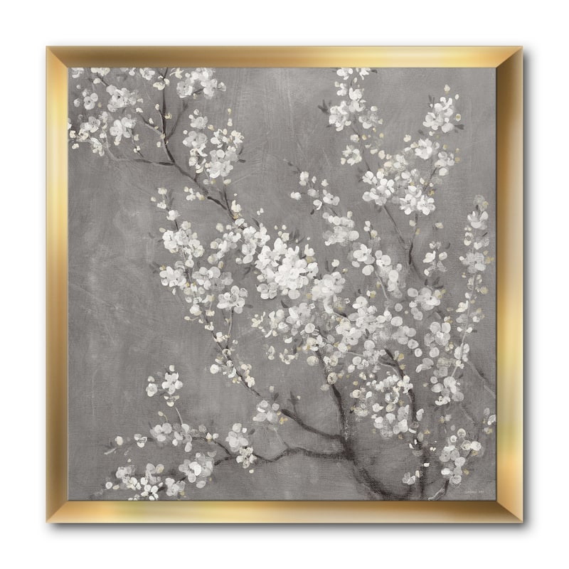 Designart "White Cherry Blossoms II" Traditional Framed Art Print