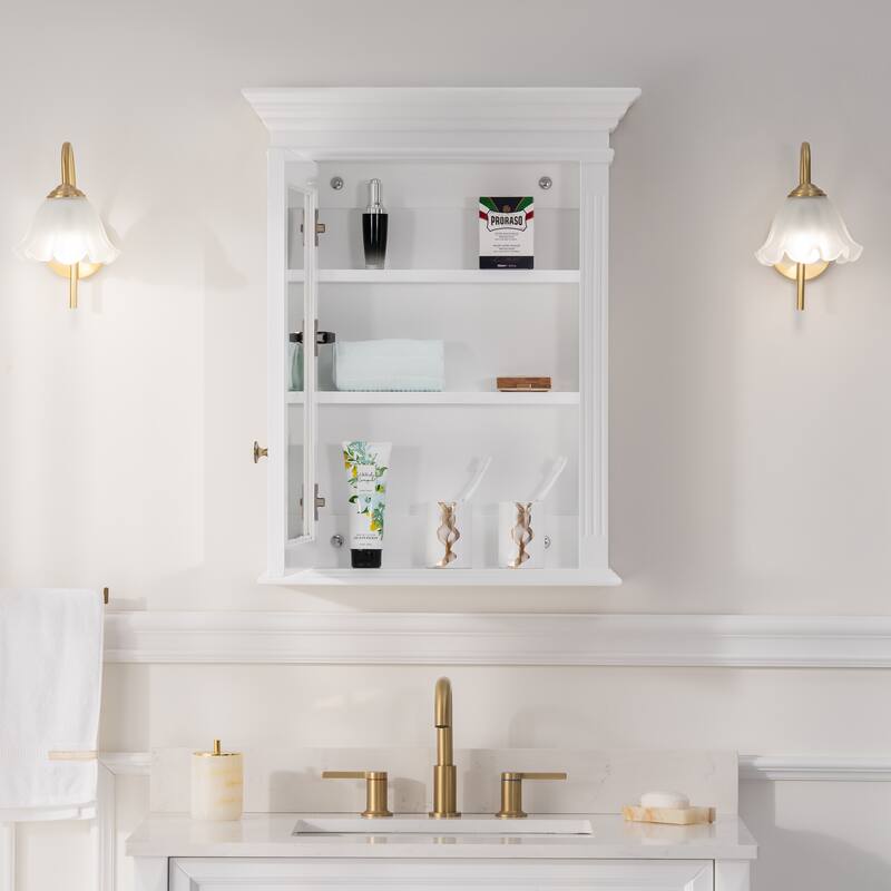 24"W X30"H Surface Mount Solid Wood Framed Medicine Cabinet With Mirror And Wooden Shelves