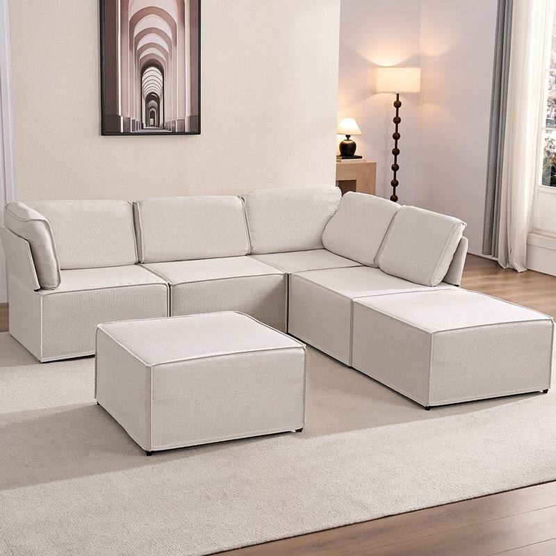 Mixoy Oversized Modular Sectional Sofa, U/L-Shaped Couch with Deep Seat, Ottoman, Convertible Modern Linen Sleeper Sofa Bed
