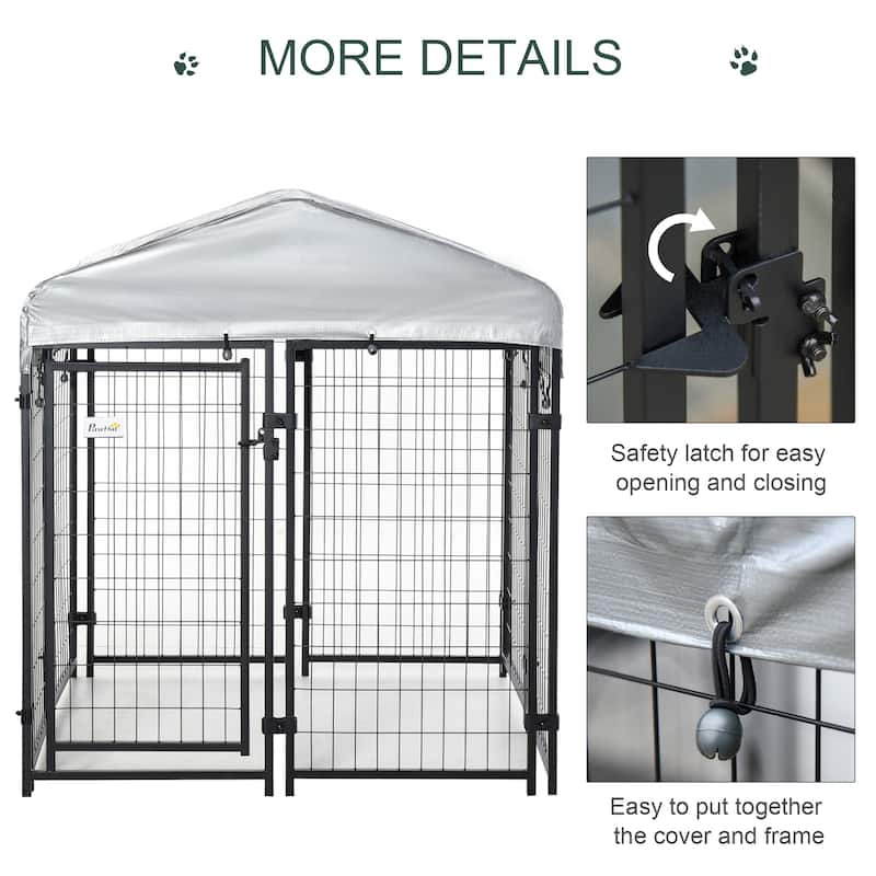Pawhut Large Outdoor Dog Kennel Galvanized Steel Fence with UV-Resistant Oxford Cloth Roof & Secure Lock