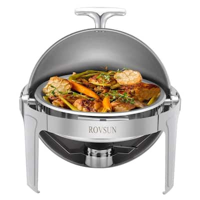 1/2 Set 6 QT Stainless Steel Round Roll Top Chafing Dish