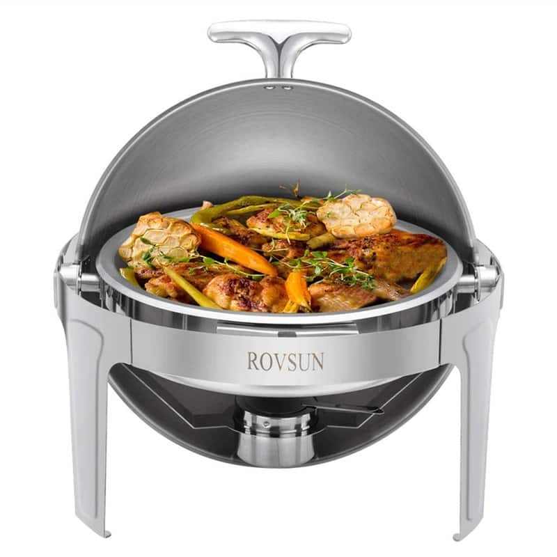 1/2 Set 6 QT Stainless Steel Round Roll Top Chafing Dish