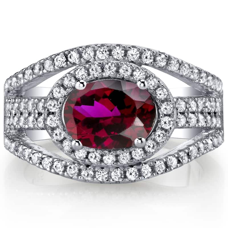 Oravo Sterling Silver 1.75 ct Created Ruby Halo Ring