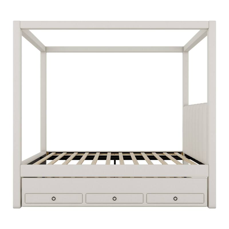 Upholstered Canopy Platform Bed with Trundle and Storage Drawers