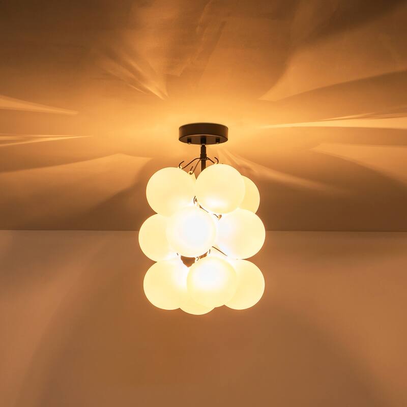 2-Light Modern Cluster Frosted Glass Globe Bubble Chandelier for Dining Room/Living Room