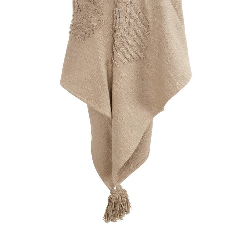HomeRoots 50" X 60" Brown Cotton Woven Ikat Throw Blanket with Tassels