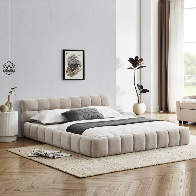 Spruce & Spring Queen Size Upholstered Bed Frame with Chenille Fabric