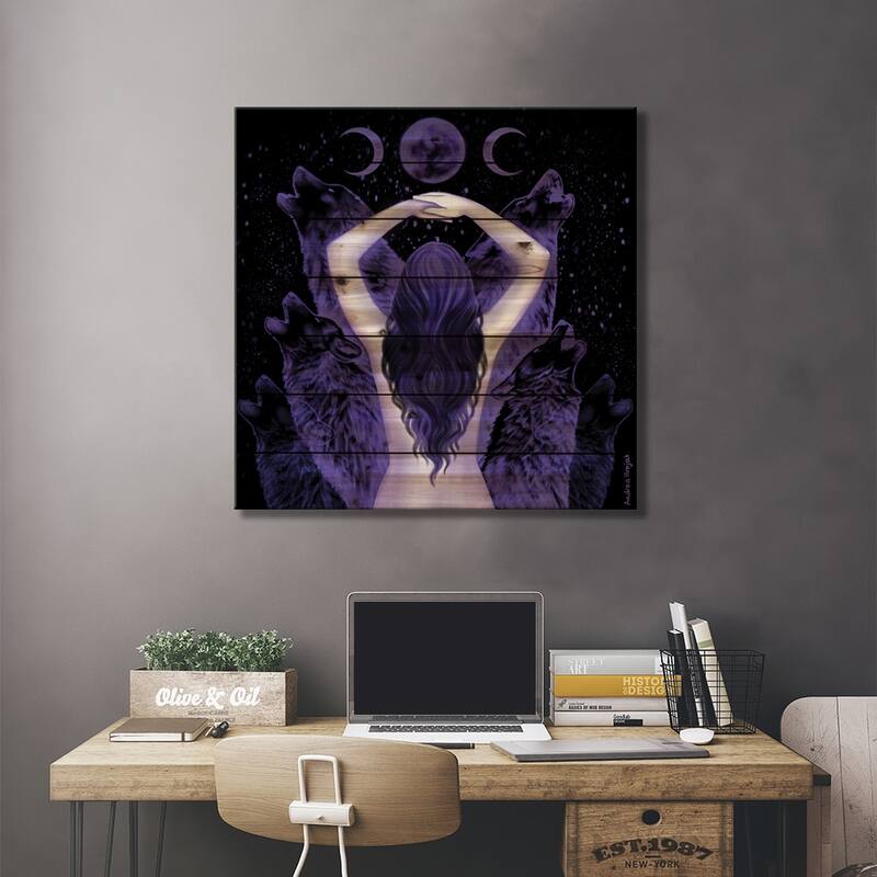Wolves In Me Print On Wood by Andrea Hrnjak - Multi-Color