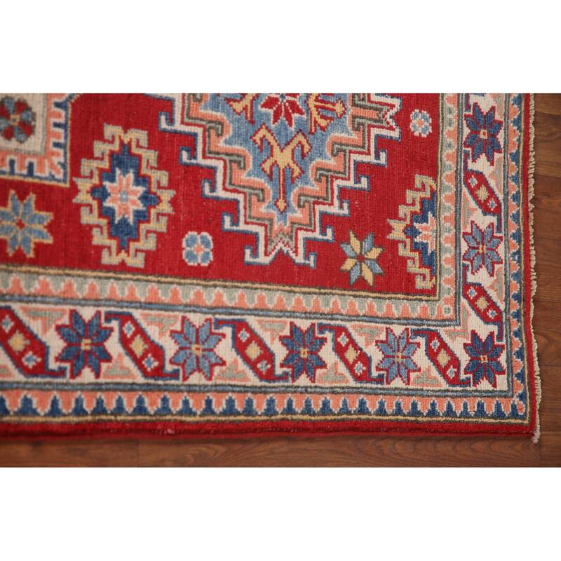 Red Kazak Runner Rug Hand-Knotted Wool Carpet - 2'8" x 8'0"