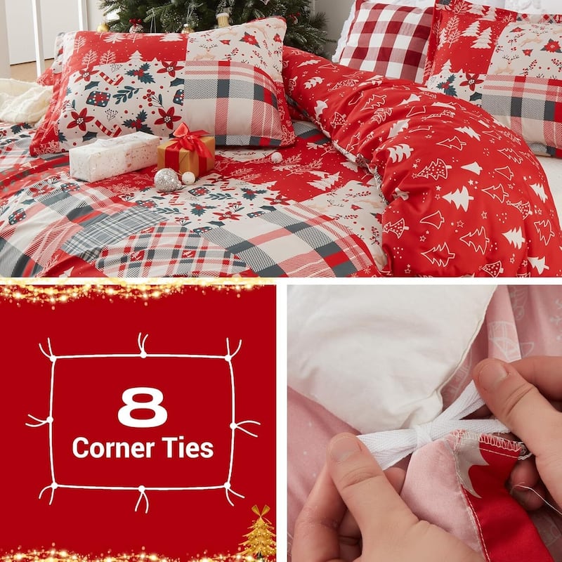 Christmas Holiday Patchwork Duvet Cover and Pillow Shams Set, Bedding Set