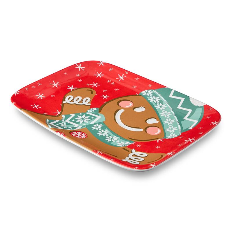 Certifed International Christmas Whimsy Gingerbread Rectangular Platter 14" x 10" - 14 L x 10 W x 1.125 H