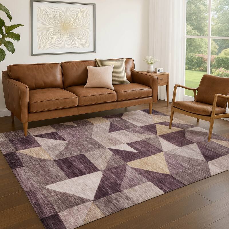 Machine Washable Indoor/ Outdoor Geo Rubi Chantille Rug