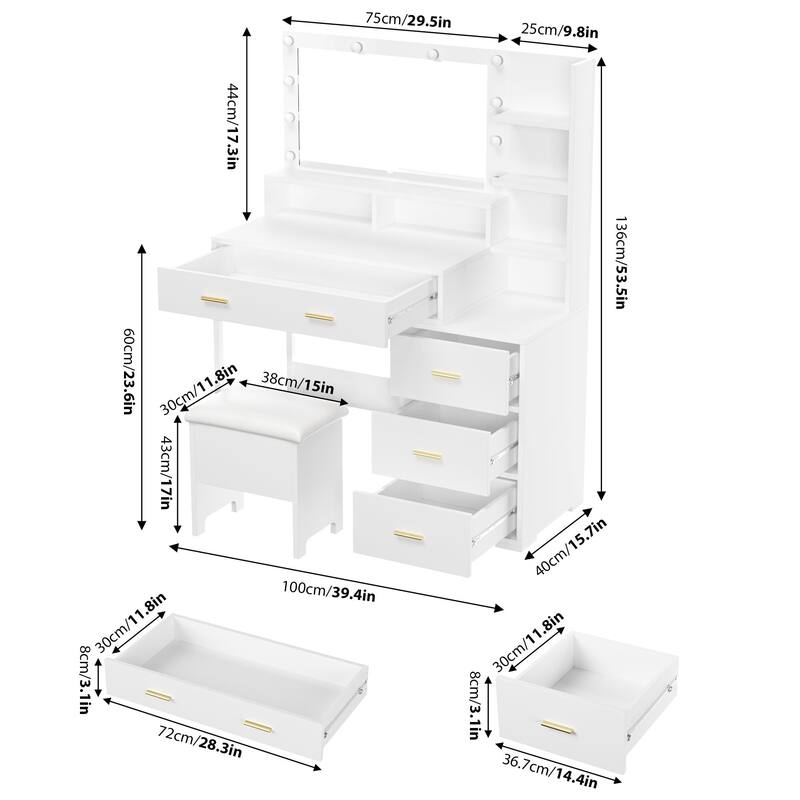 Makeup Vanity Desk with Mirror & 9 LED Light Bulbs