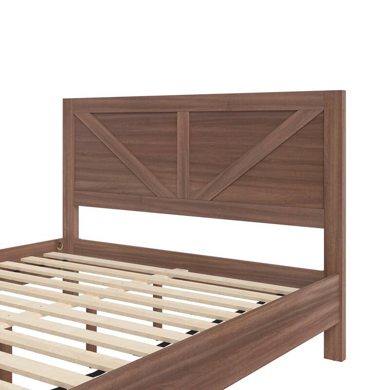 King/Queen Size Wood Platform Bed Frame With Headboard, Solid Wood Platform Bed, No Box Spring Needed, Easy Assembly