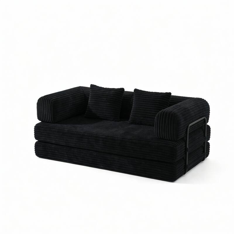 Convertible Sofa Bed, 3 in 1 Folding Loveseat Couch Bed Foldable Boneless Couch Floor Sleeper, Corduroy Pull Out Sofa Bed