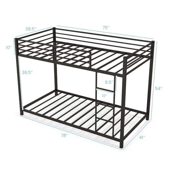 Low Profile Twin Over Twin Metal Bunk Bed with Fulllength Guardrails