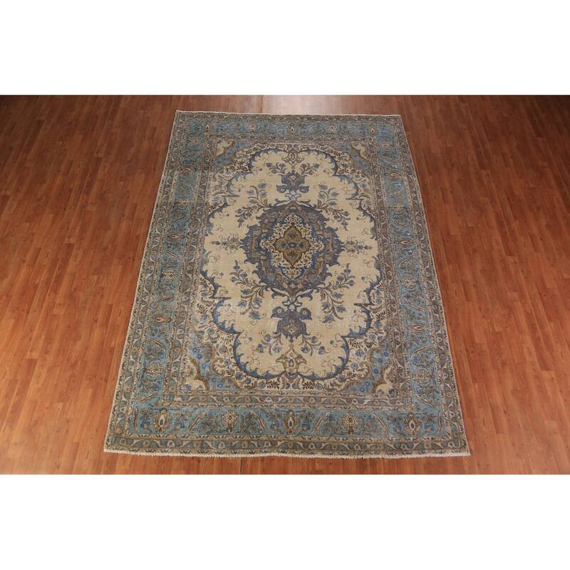 Traditional Beige Tabriz Persian Rug Handmade Wool Carpet - 7'6"x 10'10"