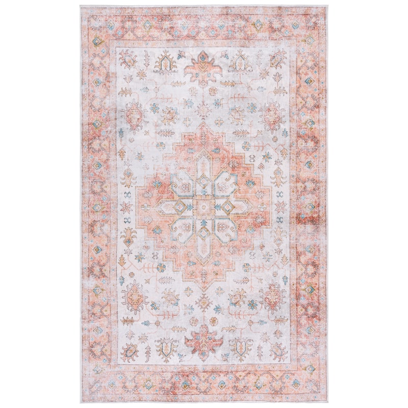 SAFAVIEH Arizona Cyndy Machine Washable & Slip Resistant Rug - 5' x 8' - Beige/Rust