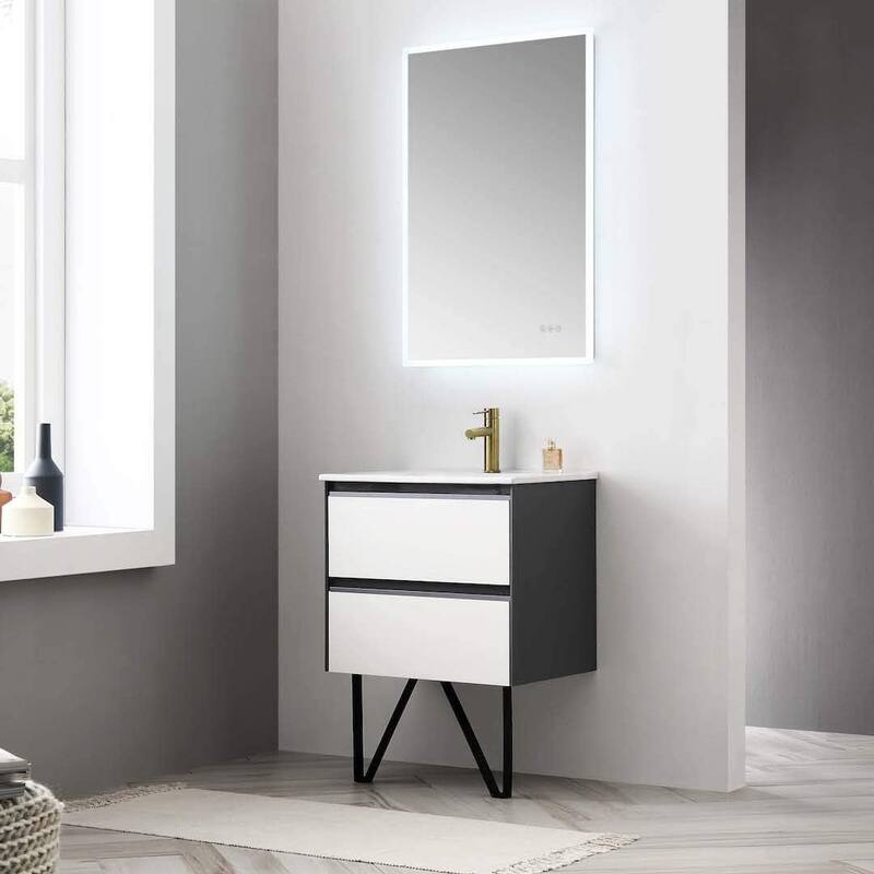 Blossom Glossy White & Grey Wall-Mounted Bathroom Vanity with Sink Set
