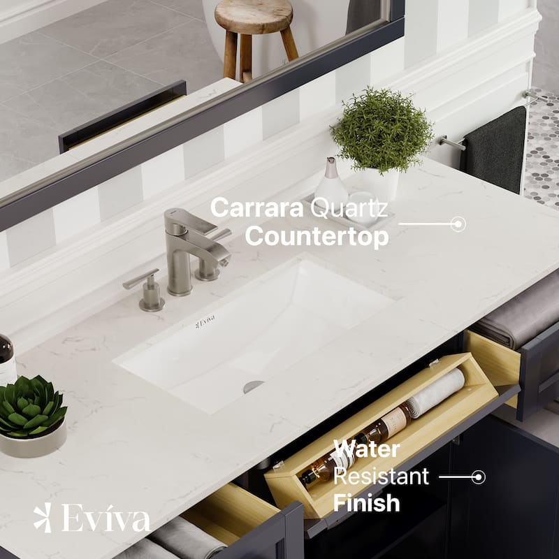 Epic 60"W SS Bath Vanity with Carrara Quartz Top & Undermount Sink