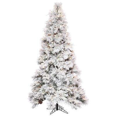Vickerman 10' x 50" Flocked Atka Pencil Artificial Christmas tree, Warm White LED Lights. - 10' x 50"