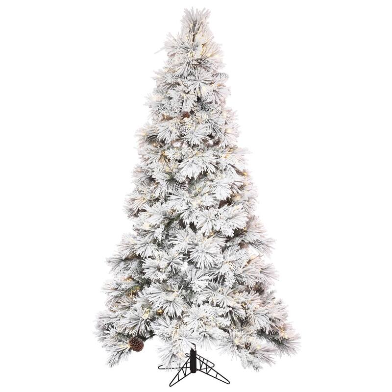 Vickerman 6.5' x 42" Flocked Atka Slim Artificial Christmas Tree, Warm White Wide Angle 3mm Low Voltage LED lights - 6.5 Foot - Flocked White on Green