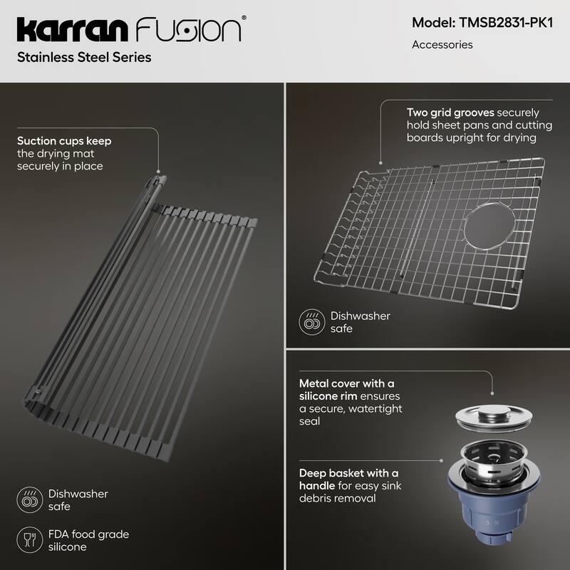 Karran USA TMSB2831-PK1 Fusion 28" Drop In Single Basin Stainless