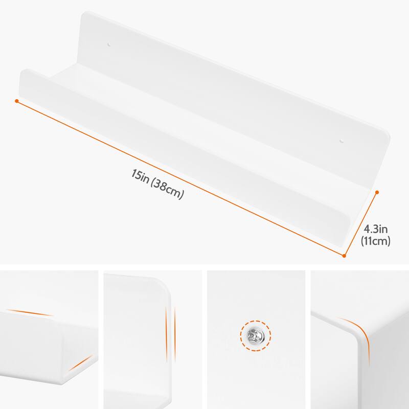 Acrylic Floating Shelves for Wall, Acrylic Shelves for Bathroom Bedroom Living Room and Kitchen Room Wall Display Shelf White - White - 2 Pack