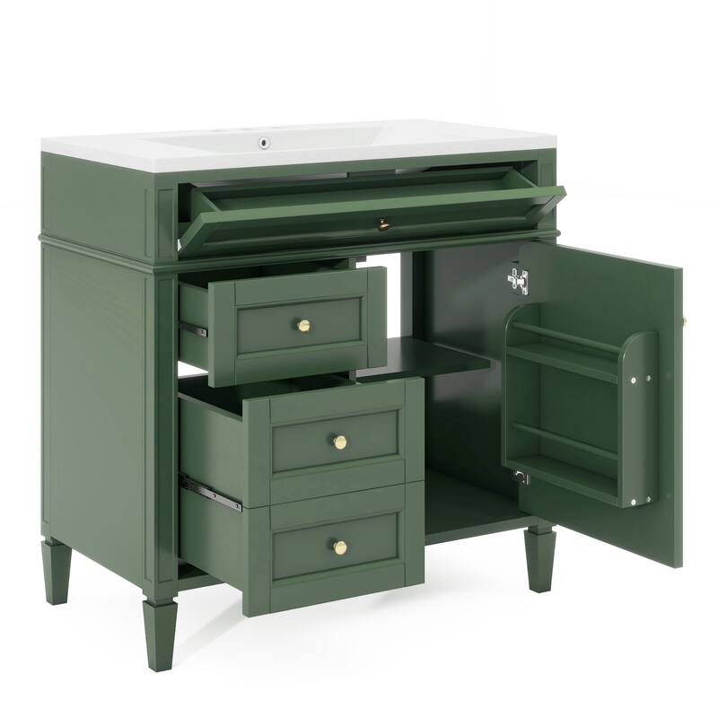 36"Freestanding Bathroom Vanity with Resin Sink and Mirror Cabinet