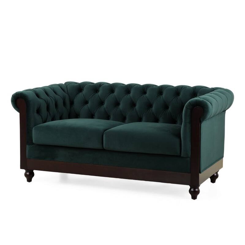 2-Person Rolled Arm Dutch Plush Upholstered Sofa Couch with Tufted Button