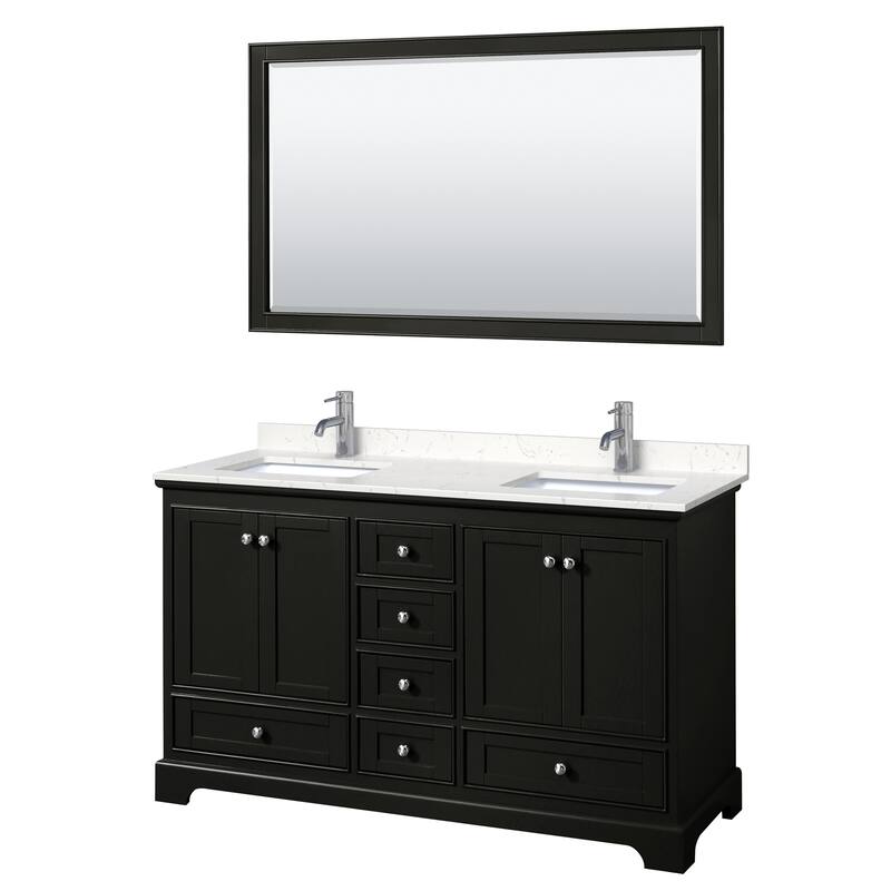 Deborah 60-inch Double Vanity, Cultured Marble Top, 58-inch Mirror - Dark Espresso,Chrome Trim,Carrara Cult. Marble Top