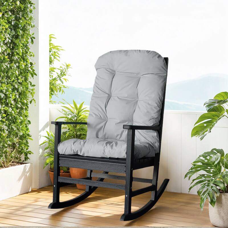 Outdoor Adirondack Rocking Chair, All-Weather Patio Rocking Chairs, HDPE Plastic Outdoor Rocking Chairs with Wide Back