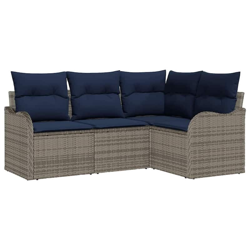 vidaXL 4/5 Garden Sofa Set with Cushions Black/Brown/Grey Poly Rattan - 69.9 x 48.2 x 27.2