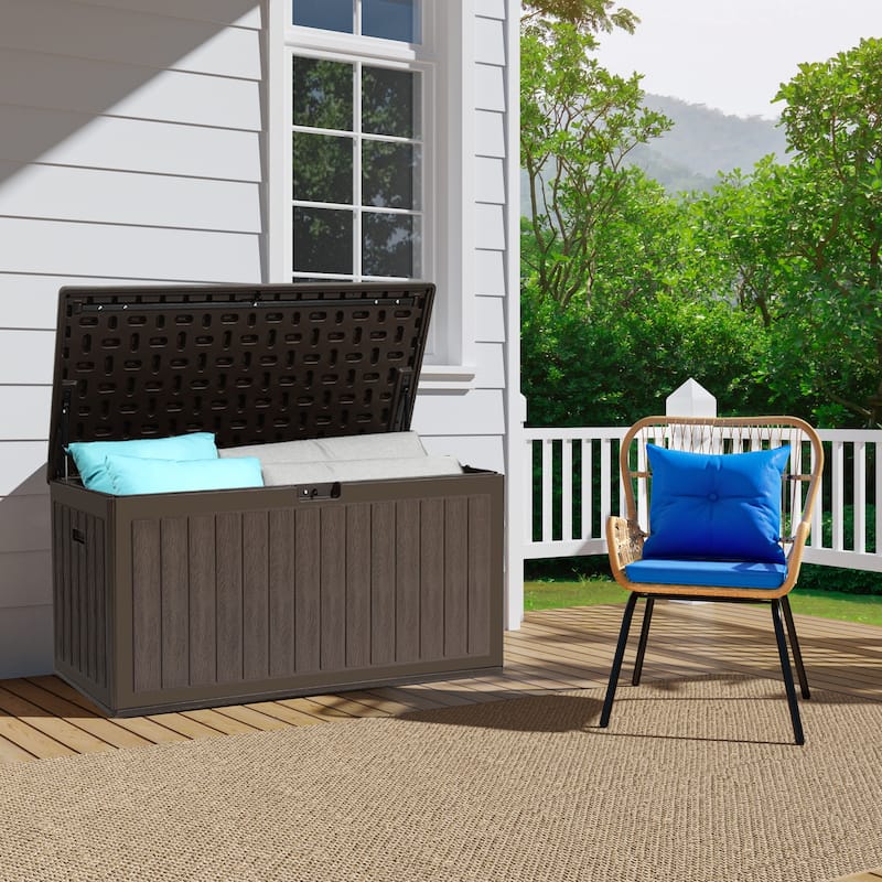 90 Gallons Water Resistant Resin Lockable Deck Box - Brown