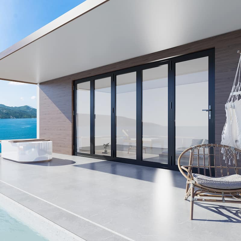 KaMic 144" x 80" 5-Panel Aluminum Patio Folding Door Right to Left-Outswing