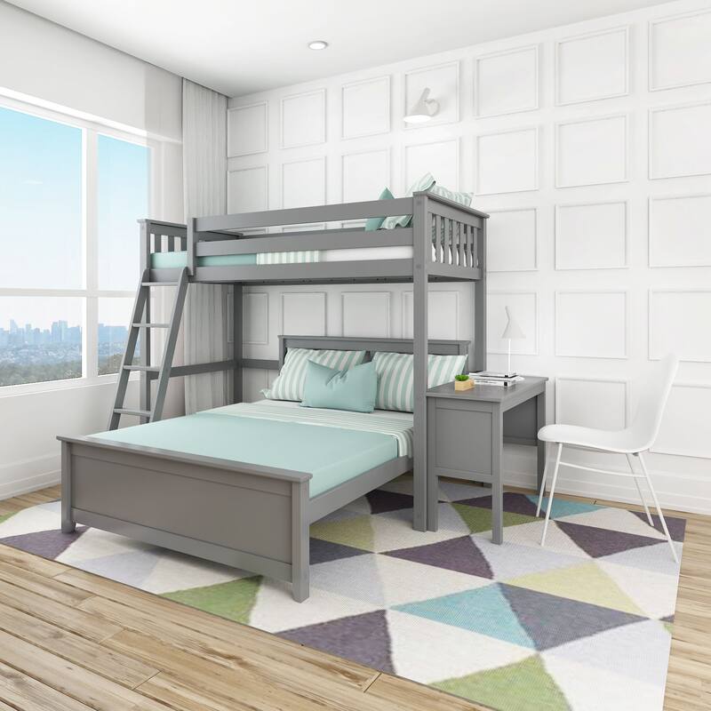 Max and Lily L Shaped Twin over Full Bunk Bed with Desk