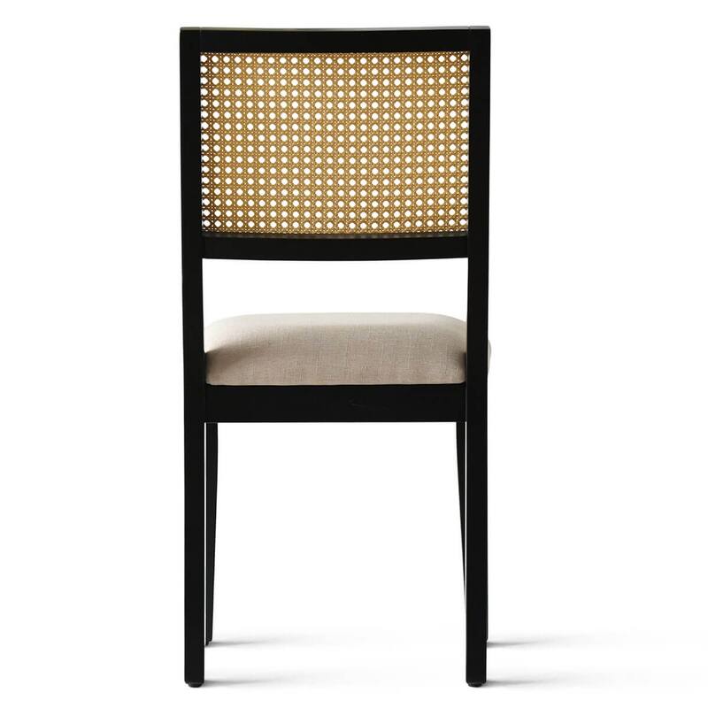 Rattan Back Upholstered Dining Chair With Solid Wood Legs(Set of 2)