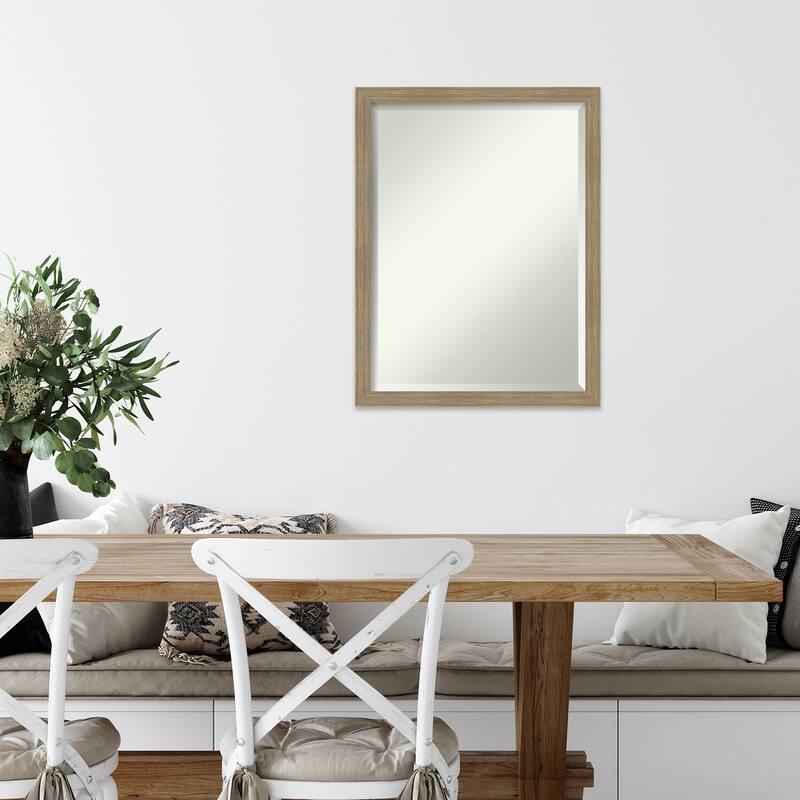 Woodgrain Stripe Beveled Wood Framed Wall Mirror